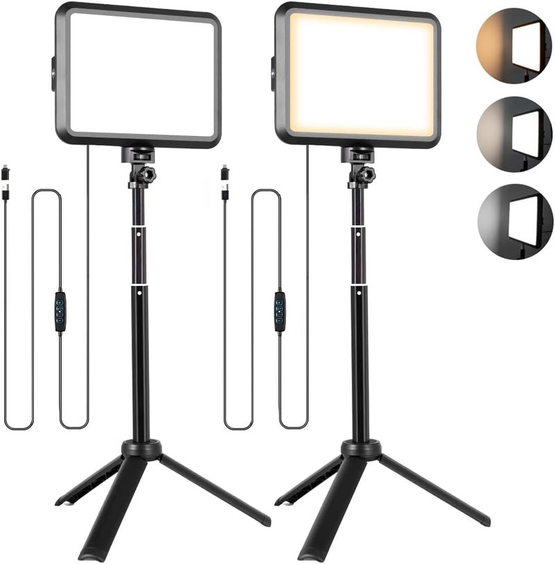 NiceVeedi LED Photography Lighting Kit, 2-Pack 8” Portable Video Light with Adjustable Tripod Stand, 2800K-6500K Dimmable Softlight Studio Light for Zoom, Game Streaming, YouTube - Image 1